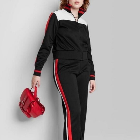 NWT WILD FABLE Women's Track Zip Up Jacker - Black-Red -White Size XS - Picture 3 of 12